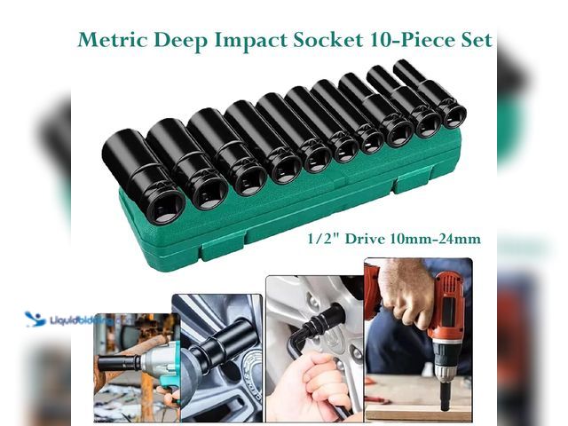 Lot 49-1616485 - Metric Deep Impact Socket 10-Piece Set 1/2" Drive 10mm-24mm 6 Point Sockets with Hard Case - Made fr...