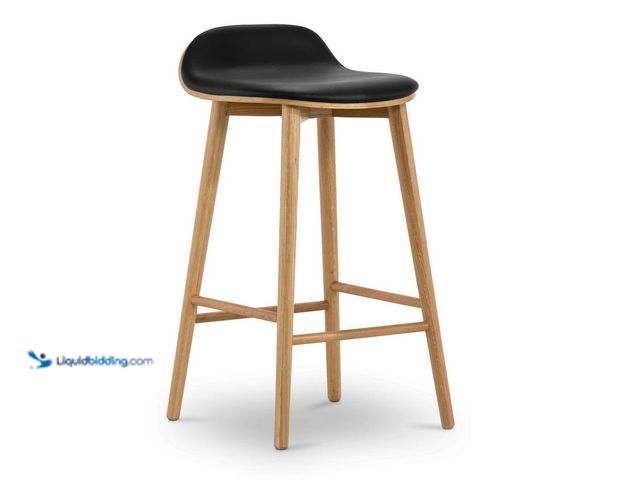 Lot 49-5509545 - Poly and Bark Notello Leather Counter Stool in Black/Oak. Model # DI-705-BKOK, Unused