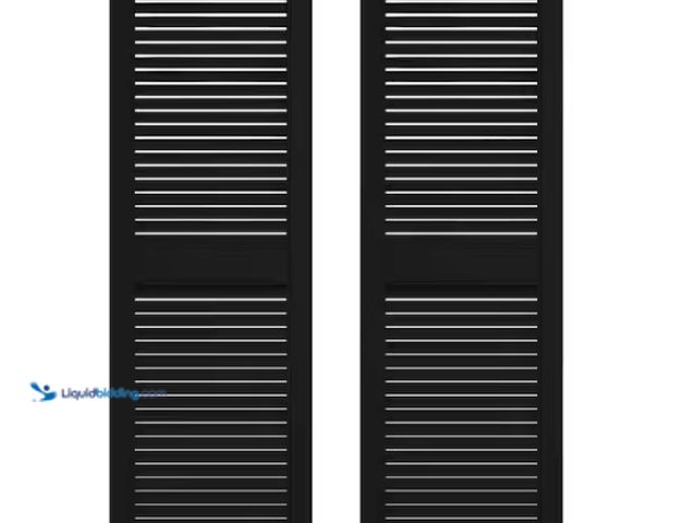 Lot 49-5574202 - Builders Edge
14.5 in. x 52 in. Louvered Vinyl Exterior Shutters Pair in Black. Store SKU # 773566....