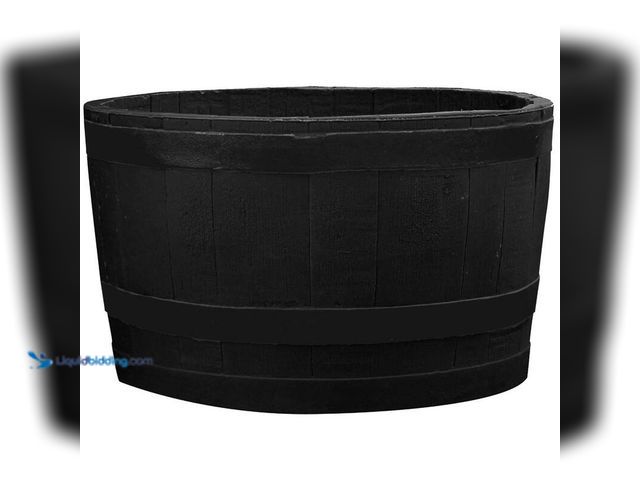 Lot 49-5414363 - RTS 24 in. Dia x 14 in. H Black Plastic Half Barrel, Used, Scuffs/scratches.