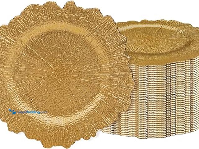 Lot 49-3528941 - JEVERGN 40 Pack Gold Charger Plates Bulk, 13'' Reef Chargers for Dinner Plates, Gold Plate Chargers ...