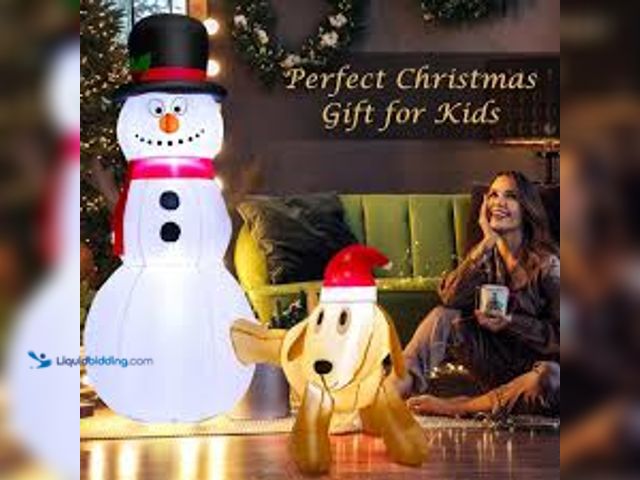 Lot 49-5448778 - 6 ft. x 4.6 ft. Inflatable Christmas Snowman With Dog Holiday Decor with Bright LED Lights. Model # ...
