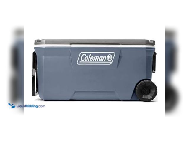 Lot 49-5553534 - Coleman 316 Series 100QT Hard Chest Wheeled Cooler, Lakeside Blue MODEL:076501171839 USED SLIGHTLY. ...