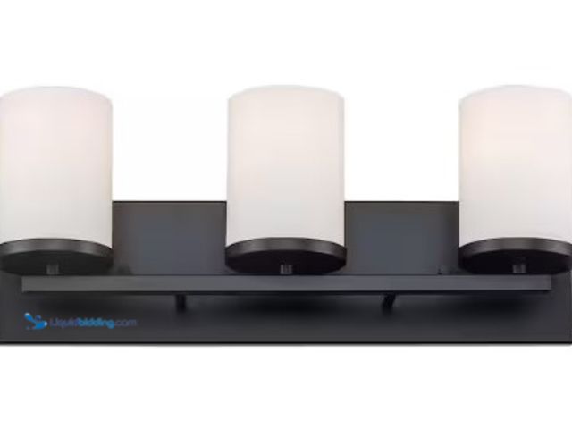 Lot 49-3615893 - Bel Air Lighting Cornerstone 20 in. 3-Light Black Bathroom Vanity Light Fixture with Frosted Glass S...