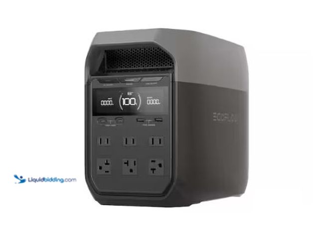 Lot 49-1630626 - EcoFlow 1800-Watt DELTA 3 Portable LFP Power Station, 1024Wh Battery Generator, Push-Button Start, H...