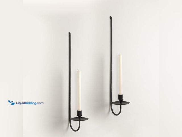 Lot 49-3470154 - 24.8" Iron Metal Wall Candle Sconce Holder, Set of 2 Wall Mount Candle Holders Modern Wall Candle Sc...