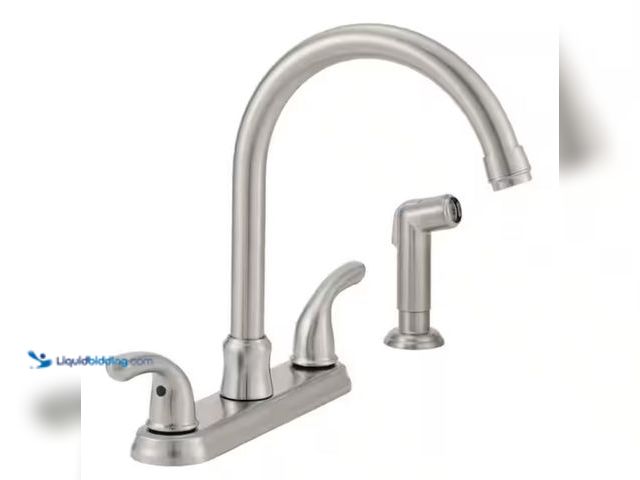 Lot 49-1631305 - Glacier Bay Builders Double Handle Standard Kitchen Faucet with Side Sprayer in Stainless Steel, Mod...