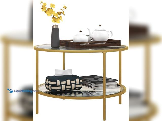 Lot 49-5485608 - HOMCOM Side Table with Storage, 26" Round End Table, 2-Tier Tempered Glass Coffee Table with Steel F...