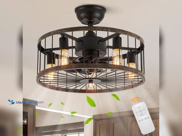Lot 49-1515929 - HOOMEDELIER 20" Ceiling Fan with Light and Remote, Industrial Ceiling Fan with Light, 8 Blades Flush...