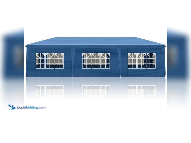 Lot 49-5408106 - Karl home All Sidewalls 30 ft. x 10 ft. Blue Straight Leg Pop-up Canopy with Sandbags and Roller Sto...