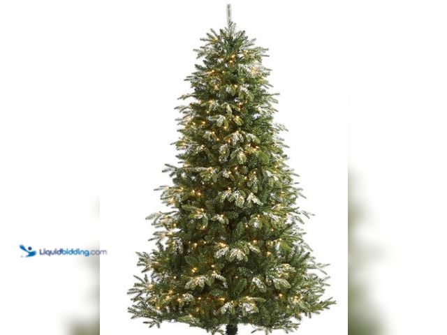 Lot 49-1558967 - Nearly Natural 7ft. Snowed Grand Teton Artificial Christmas Tree with 500 Clear Lights and 1050 Bend...