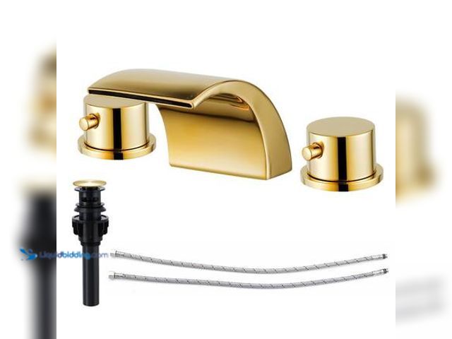 Lot 49-5581617 - AKLFGN 2 Handles 8 in. Widespread Bathroom Faucet 3-Hole Sink Faucet with Pop-Up Drain in Polished G...