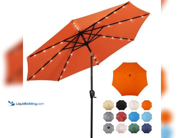Lot 49-2023194 - Sun-Ray 9 ft. Steel Market Solar Lighted 8-Rib Round Patio Umbrella in Orange. Model # 801001OR. MSR...