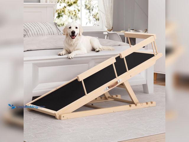 Lot 49-1631996 - 55" Long Anti Slip Wooden Pet Ramp for Home and Car, Adjustable 19.3"-27.2" Dog Step with Rubber Mat...