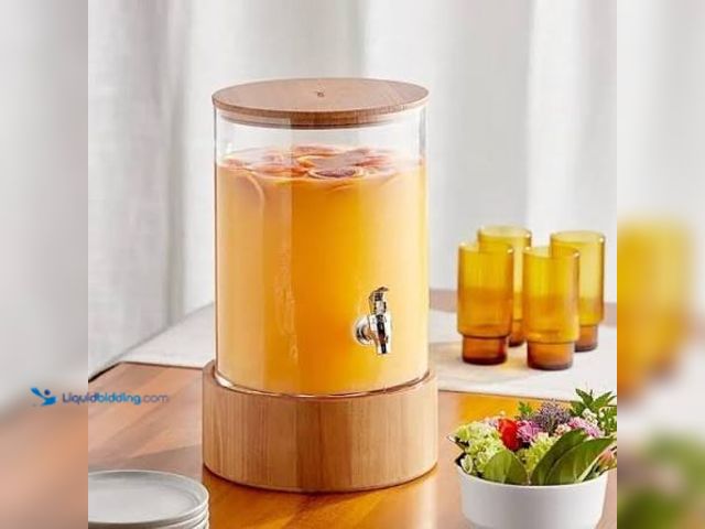 Lot 49-5545652 - Glass Drink Dispenser with Wood Base, Unused