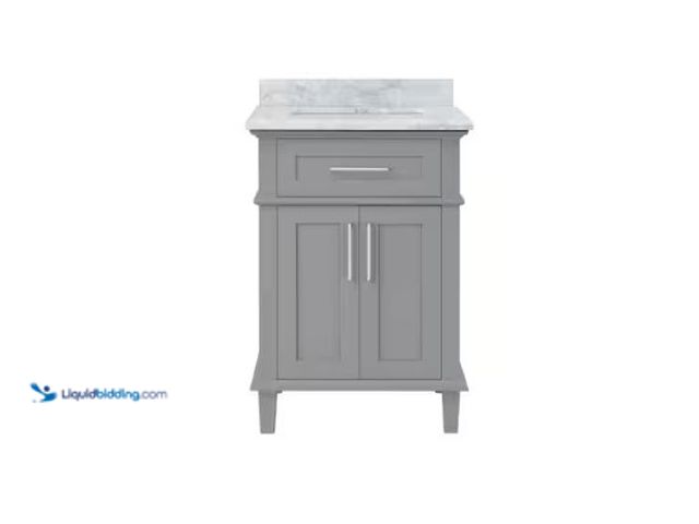 Lot 49-1601039 - Home Decorators Collection Sonoma 24 in. Single Sink Pebble Gray Bath Vanity with Carrara Marble Top...