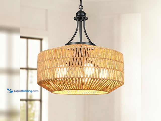 Lot 49-5520677 - 5-Light Rattan Pendant Light, 18.8" Large Boho Chandeliers for Living Room, Dining Room, Hand Woven ...