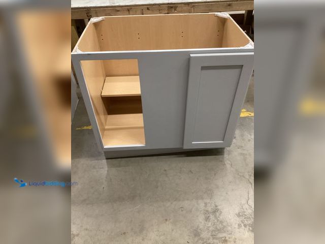 Lot 49-5551975 - Luxor Large Kitchen Cabinet (Gray), Unused with scuffs, no top, damage to bottom, top corner chipped