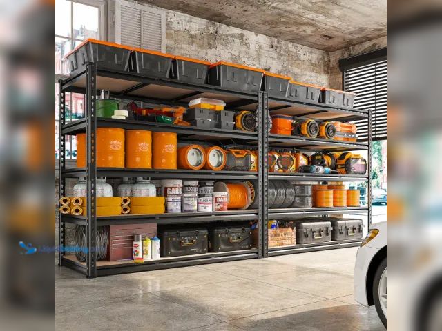 Lot 49-3472651 - REIBII 48.2"W x 24“D Garage Shelf, 3000LBS Heavy Duty Steel Shelving Units, 5-Tier Adjustable Metal ...