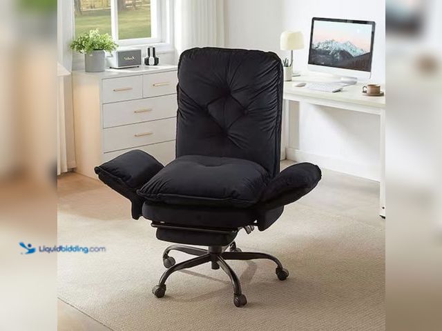 Lot 49-2001036 - Bestier Velvet High-Back Cross-Legged Office Chair in Black with Flip-Up Arms, Vanity Chair With Foo...