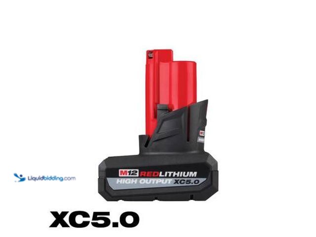 Lot 49-3559509 - Milwaukee M12 12-Volt Lithium-Ion XC High Output 5.0 Ah Battery Pack. Model # 48-11-2450. Unused