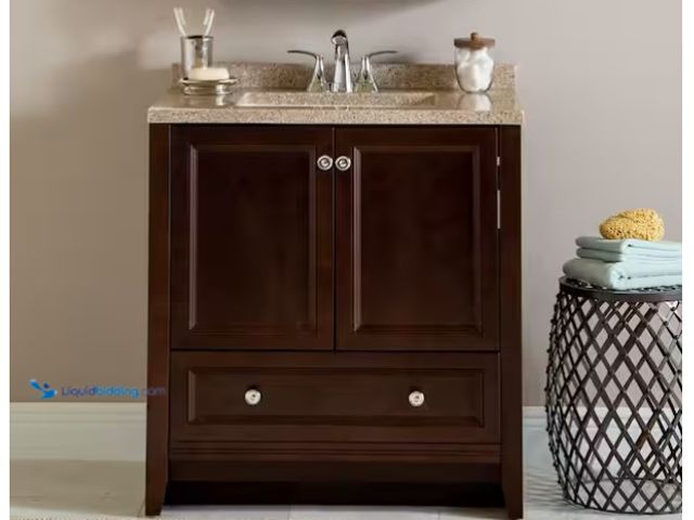Lot 49-1571164 - Glacier Bay Delridge 31 in. Single Sink Chocolate Bath Vanity with Caramel Cultured Marble Top (Asse...