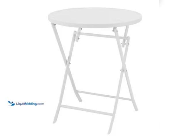 Lot 49-1519046 - StyleWell Mix and Match 24.6 in. White Metal Folding Round Outdoor Patio Bistro Table, Model # FTS41...