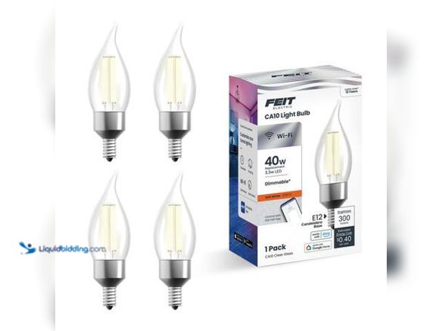 Lot 49-5581515 - QTY 3 - Feit Electric 40-Watt Equivalent CA10 E12 LED Dimmable Smart Home Wi-Fi Connected Wireless L...