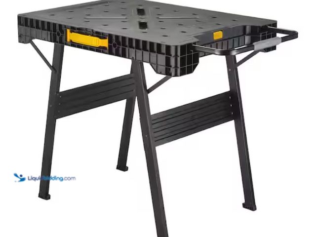 Lot 49-1557407 - DEWALT 33 in. H Plastic Folding Portable Sawhorse Workbench, Supports up to 1,000 lbs, Black/Yellow,...