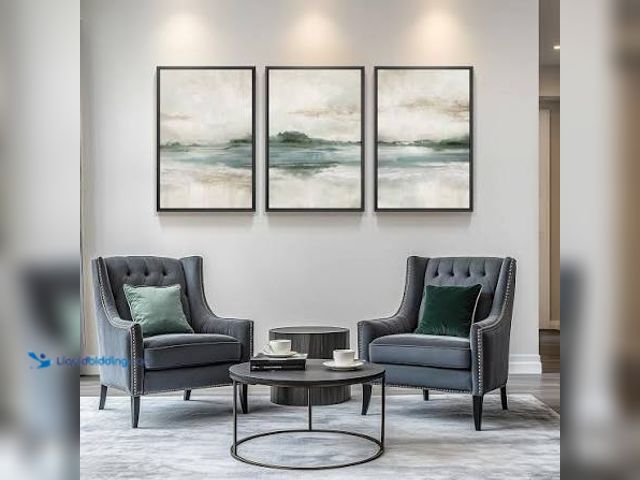 Lot 49-3565099 - Large Framed Abstract Nature Landscape Wall Art for Living Room, Set of 3 Modern Canvas Prints Paint...