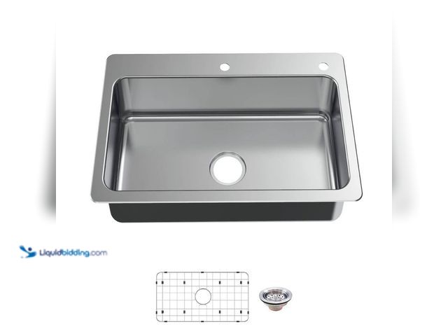 Lot 49-5416448 - Glacier Bay Bratten 33 in. Drop-In Single Bowl 18 Gauge Stainless Steel Kitchen Sink with Accessorie...