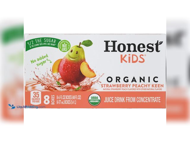 Lot 49-3565521 - Honest Kids Strawberry Peachy Keen Cartons, 6 fl oz, 8 Pack, 5 Sets. NEW. BB DEC 25