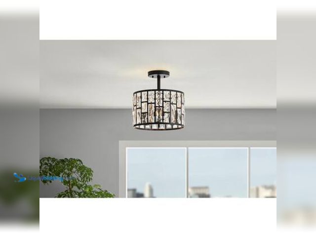 Lot 49-5572534 - Home Decorators Collection Kristella 12.5 in. 3-Light Matte Black Semi Flush Mount Light with Clear ...