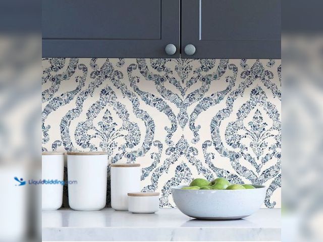 Lot 49-2003619 - Approx. (56) sq. ft. of NuWallpaper Guildford Peel and Stick Wallpaper Blue: Removable Vinyl, Self-A...