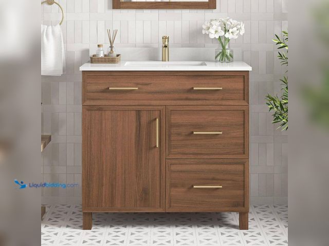 Lot 49-5552217 - Home Decorators Collection
Bilston 36 in. Single Sink Freestanding Spiced Walnut Bath Vanity with W...