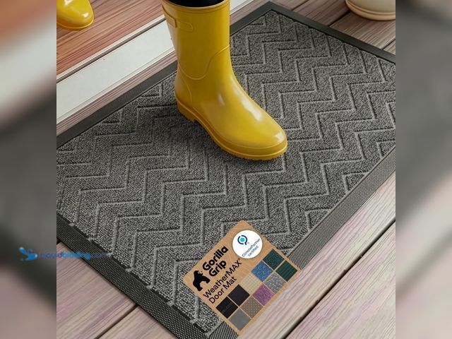 Lot 49-5581831 - GORILLA GRIP WeatherMAX Door Mat, Indoor Outdoor Use, 35x23, Silver Chevron100% Waterproof Outdoor D...