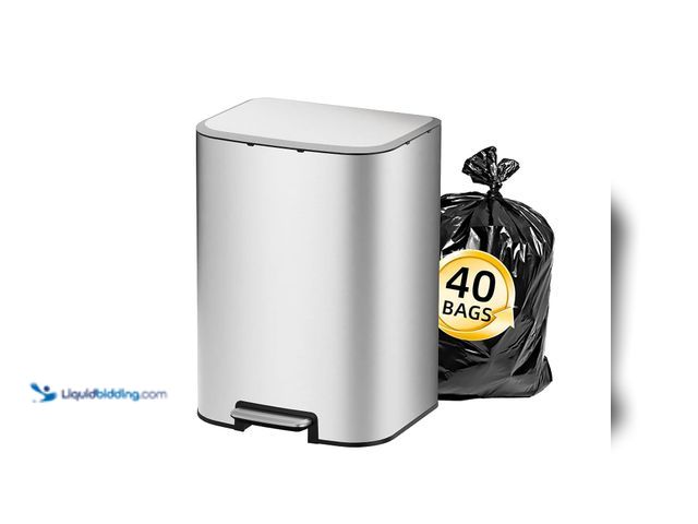 Lot 49-5581467 - KUK 5.3 Gallon Kitchen Trash Can with Lid, Heavy Duty Hands-Free Stainless Steel Commercial Step Tra...