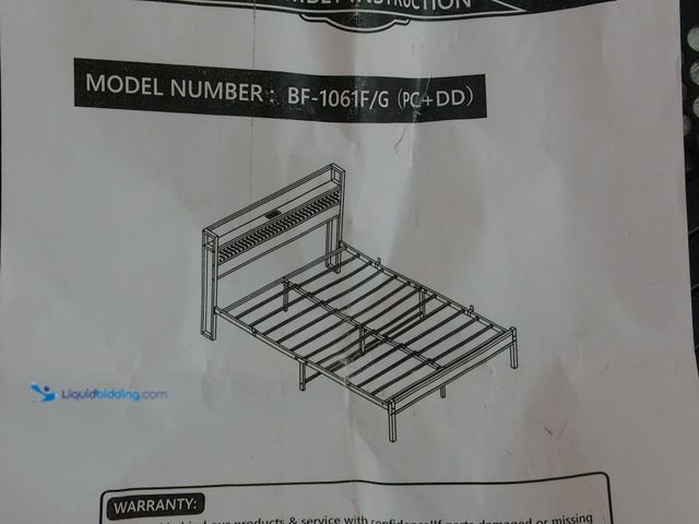 Lot 49-1556347 - Full Size Bed Frame with Headboard, Heavy Duty Steel Slats Support-LED Bed Frame with USB Charging S...