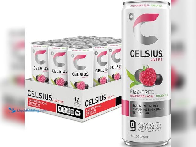 Lot 49-3565522 - CELSIUS Fizz Free Raspberry Acai Green Tea, Sugar Free Energy Drink, 12 Fl Oz (Pack of 12). NEW . BB...