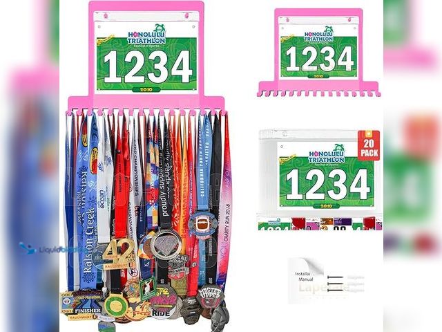 Lot 49-3482672 - Lapetale Fashion Pink Race Bib and Medal Display, Marathon Medal Display and Runner Medal Hanger Dis...