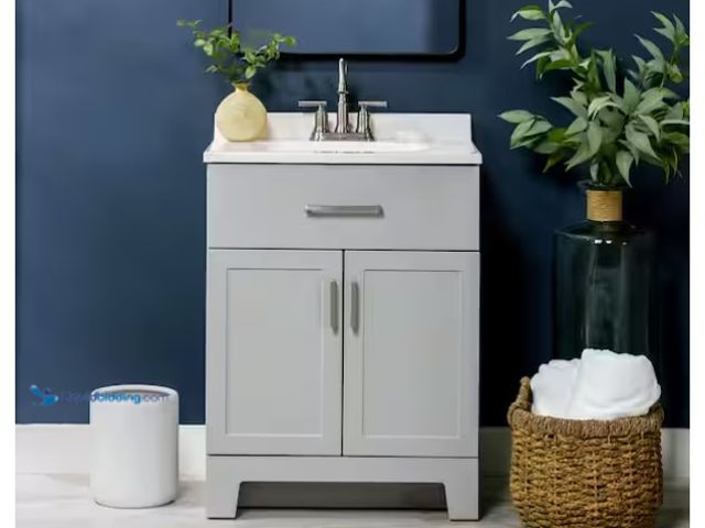 Lot 49-1575514 - Glacier Bay Thorpe 25 in. Single Sink Pearl Gray Bath Vanity with White Cultured Marble Top (Assembl...