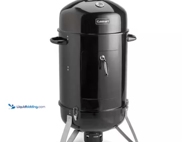 Lot 49-1570386 - CUISINART OUTDOORS Vertical 18 in. Dia Charcoal Smoker in Black, 2 18" stainless steel racks provide...