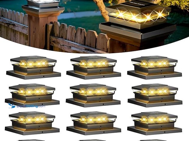Lot 49-1572237 - Solar Post Cap Lights 12 Pack, Fence Post Solar Lights, Warm White/Cool White Lighting, Black Waterp...
