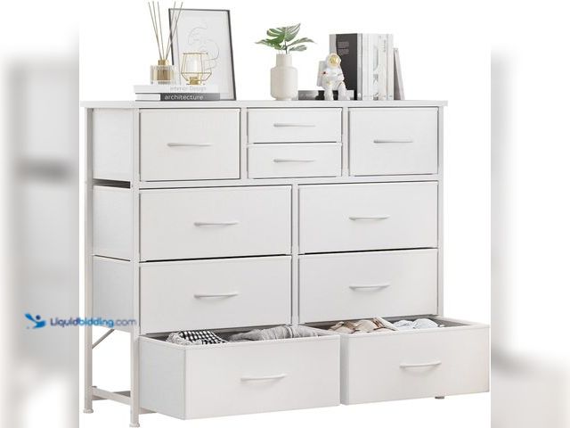 Lot 49-5554359 - LUMTOK 10 Drawers Dresser with Fabric Bin for Bedroom,Closets，White Dresser | Fabric Storage Tower w...