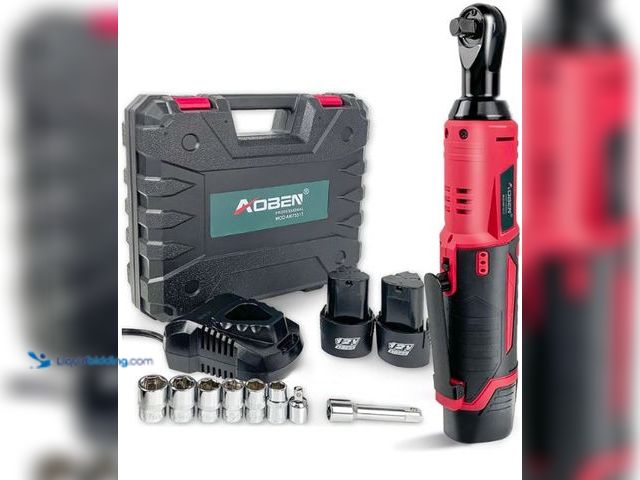 Lot 49-5436371 - AOBEN Cordless Electric Ratchet Wrench Set, 3/8" 12V Power Ratchet Tool Kit With 2 Packs 2000mAh Lit...
