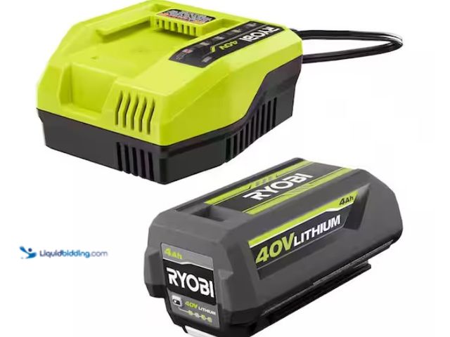 Lot 49-3470905 - RYOBI 40V Lithium-Ion 4.0 Ah Battery and Fast Charger Kit, Model # OP4040408, Slightly used, Tested ...