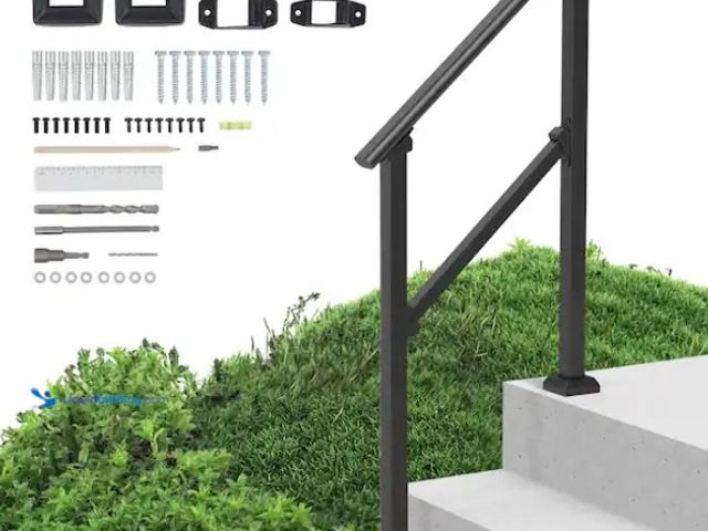 Lot 49-1550355 - VEVOR Handrails for Outdoor Steps 2-3 Step Stair Hand Rail Kit Transitional Railings Black Tube 36.2...