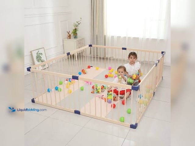 Lot 49-5543313 - Foldable Wooden Baby Playpen Activity Center Adjustable Size and Shape Portable Large Playard Baby F...