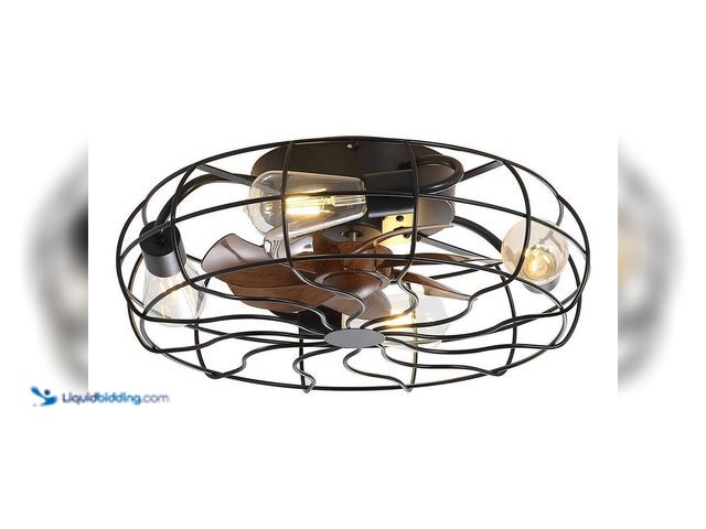 Lot 49-3564039 - 19 in. Indoor Black Caged Ceiling Fan with Light Kit and Remote Control Included (unable to test) Un...