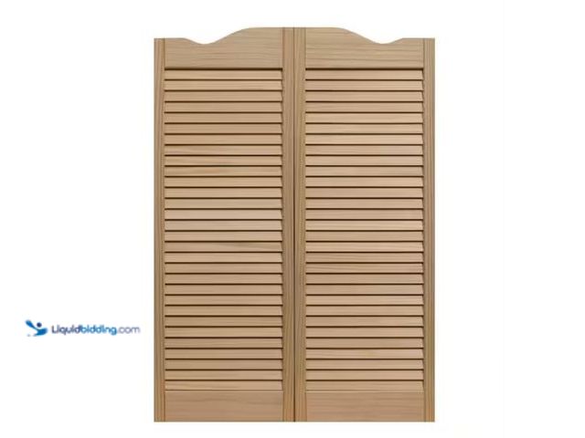 Lot 49-3611845 - Pinecroft 36 in. x 42 in. Dixieland Louvered Unfinished Pine Wood Saloon Door, Model # 583642, Unuse...